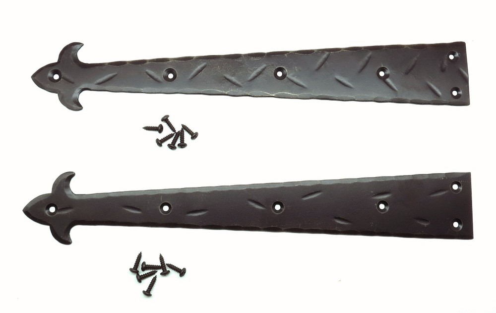 2 False Hinge Fronts Door Decor 13" Garage Strap Gate Wrought Iron Plate Bracket