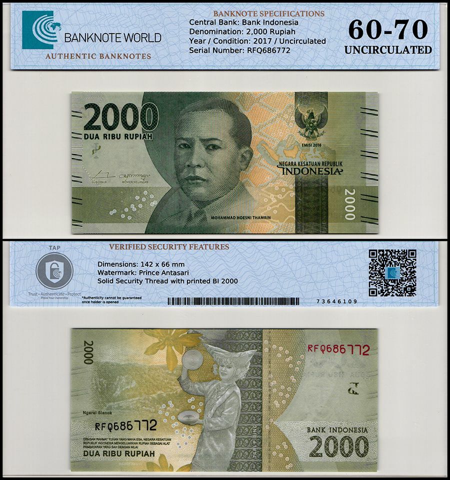 Indonesia 2000 Rupiah, 2017, P-155b, UNC, Authenticated Banknote