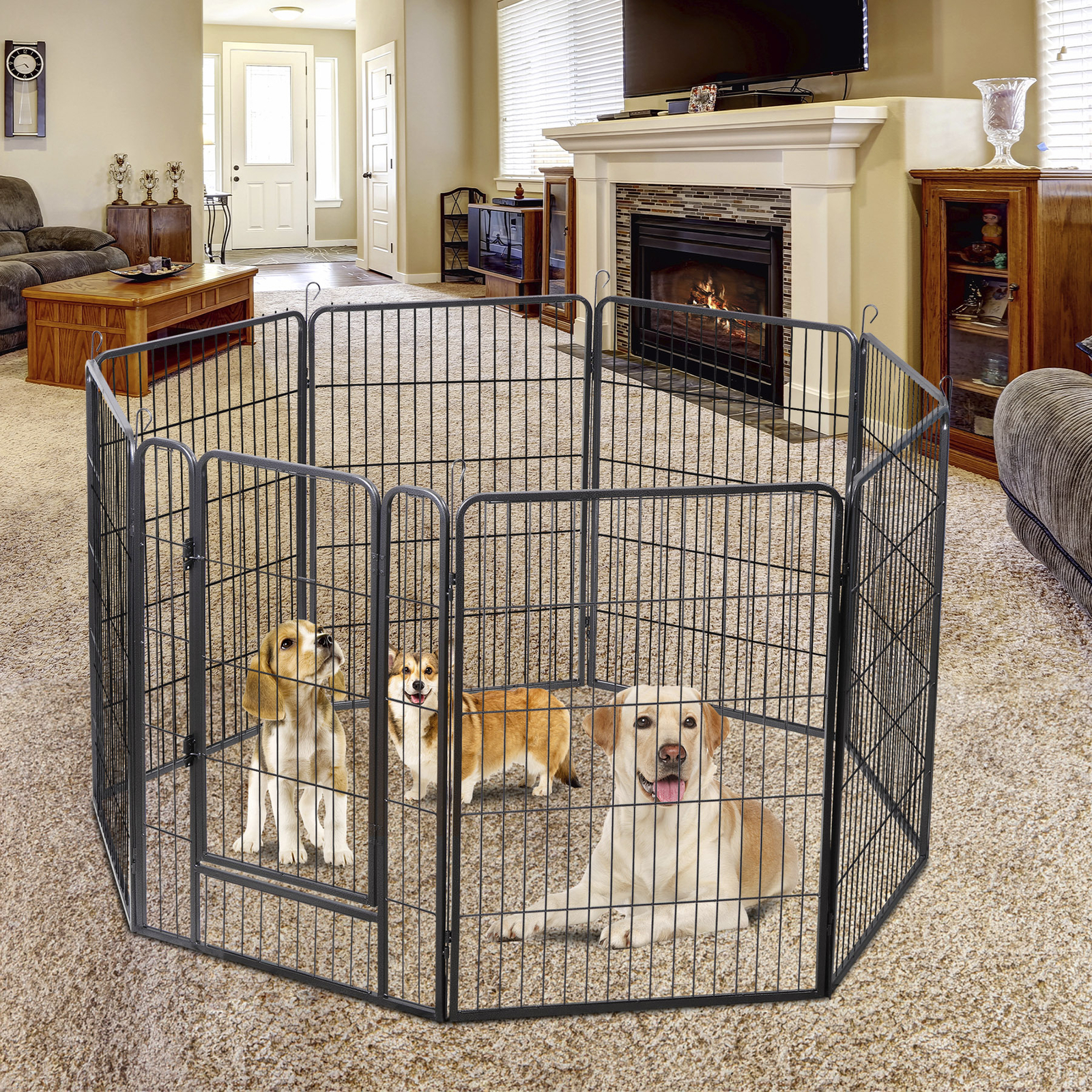 Dog Playpen 40" Height 8 Panels Metal Dog Fence Portable Dog Pen for Yard Black