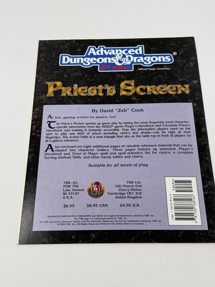 TSR Priest's Screen Advanced Dungeons and Dragons 2nd Ed. Complete 9462
