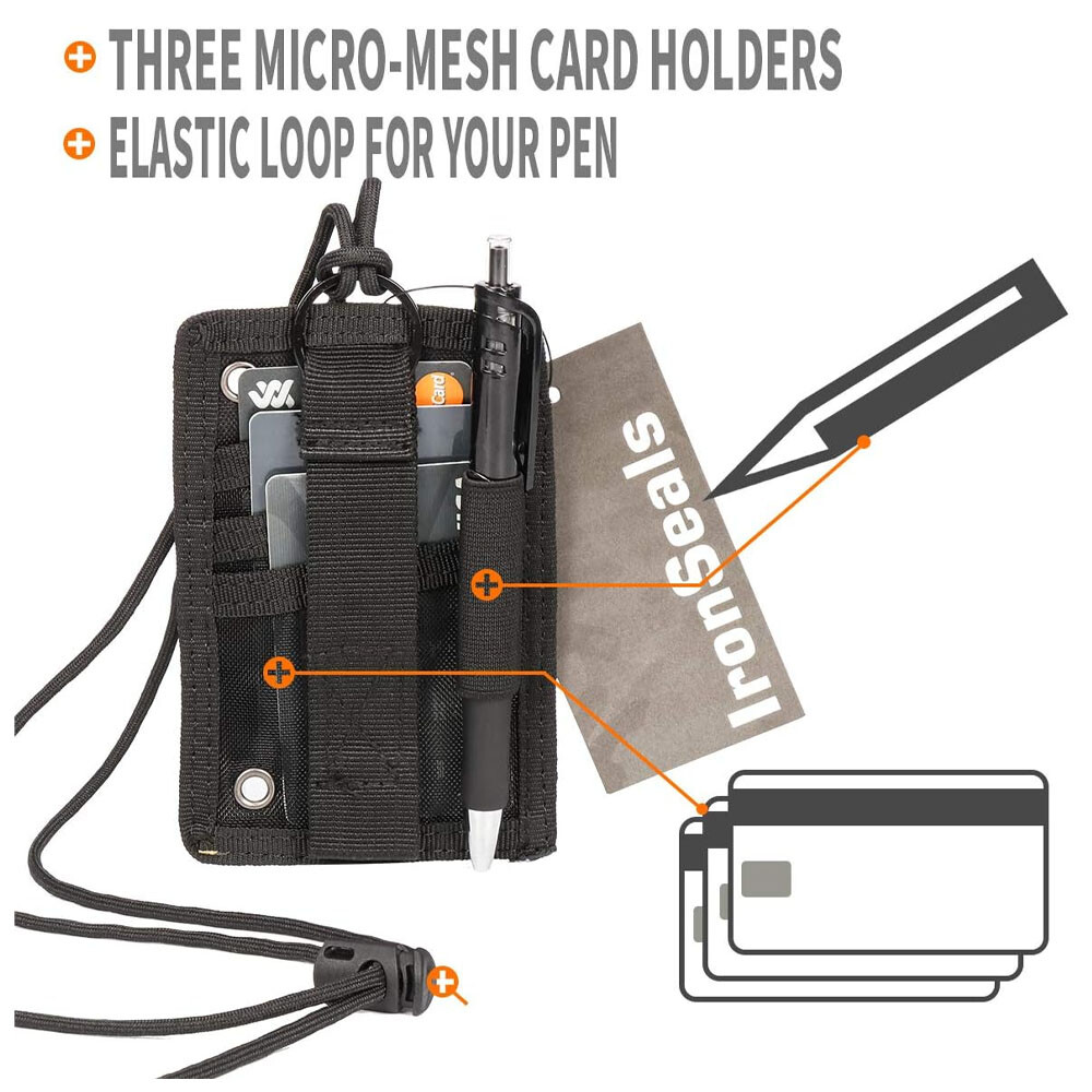 2PC Black Tactical ID Card Holder Hook&Loop Patch Badge Organizer - Neck Lanyard