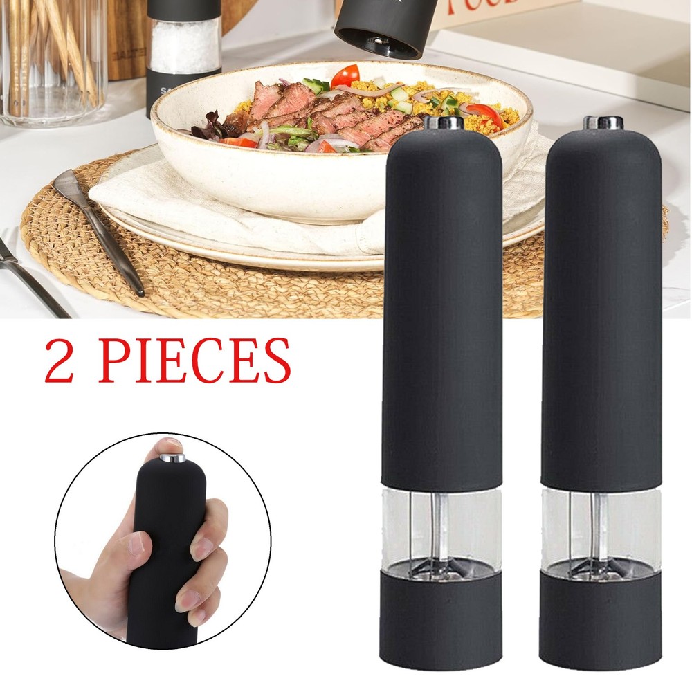 Automatic Electric Salt & Pepper Mill Grinder Shaker Set Adjustable- Matt Black