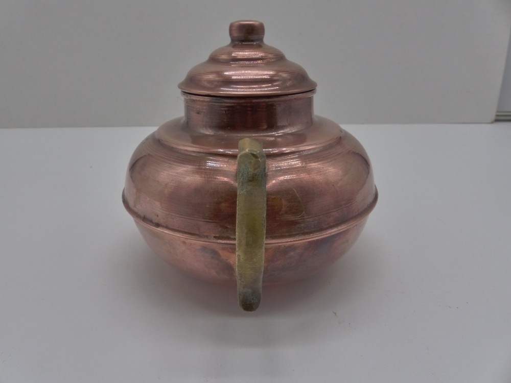 Vtg Small Copper Teapot Brass Handle and Spout