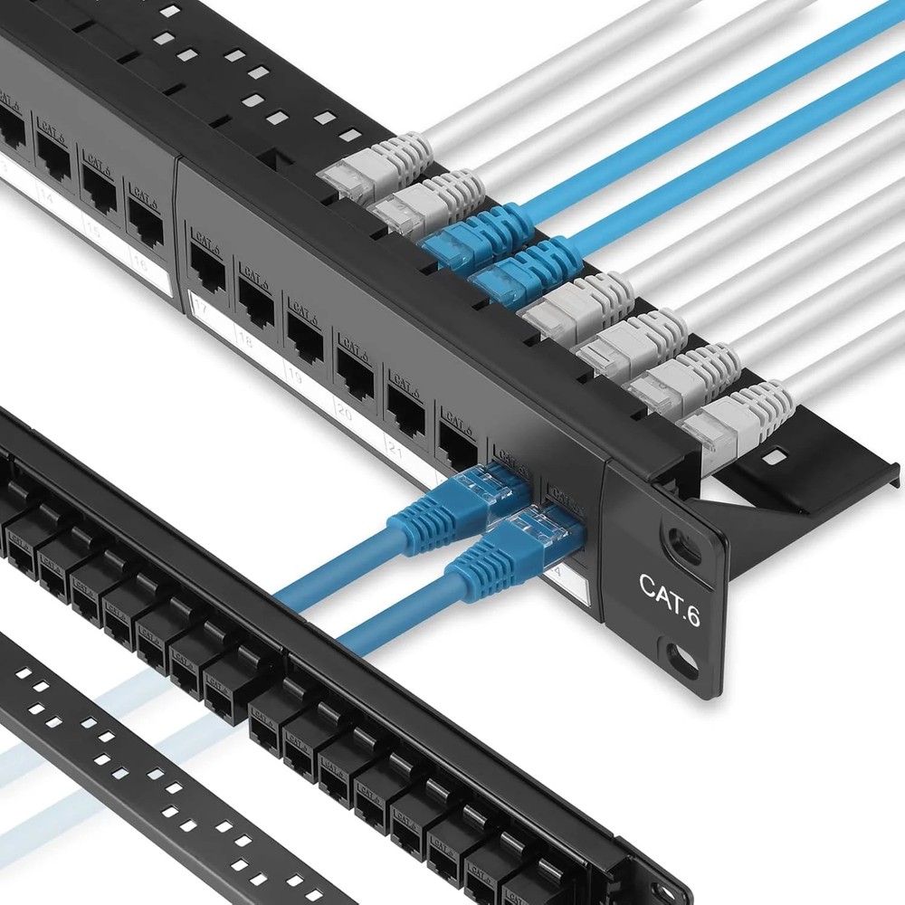 Rapink Patch Panel 24 Port Cat6 with Inline Keystone 10G Support, Pass-Thru Coup