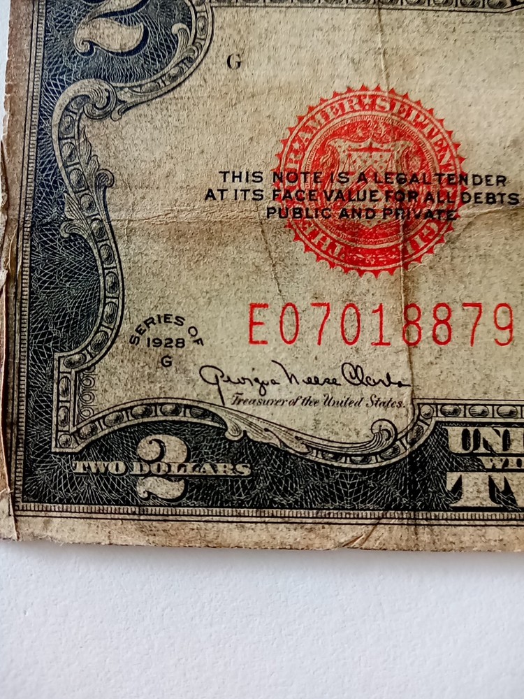 1928 G Two Dollar $2 Red Seal Note