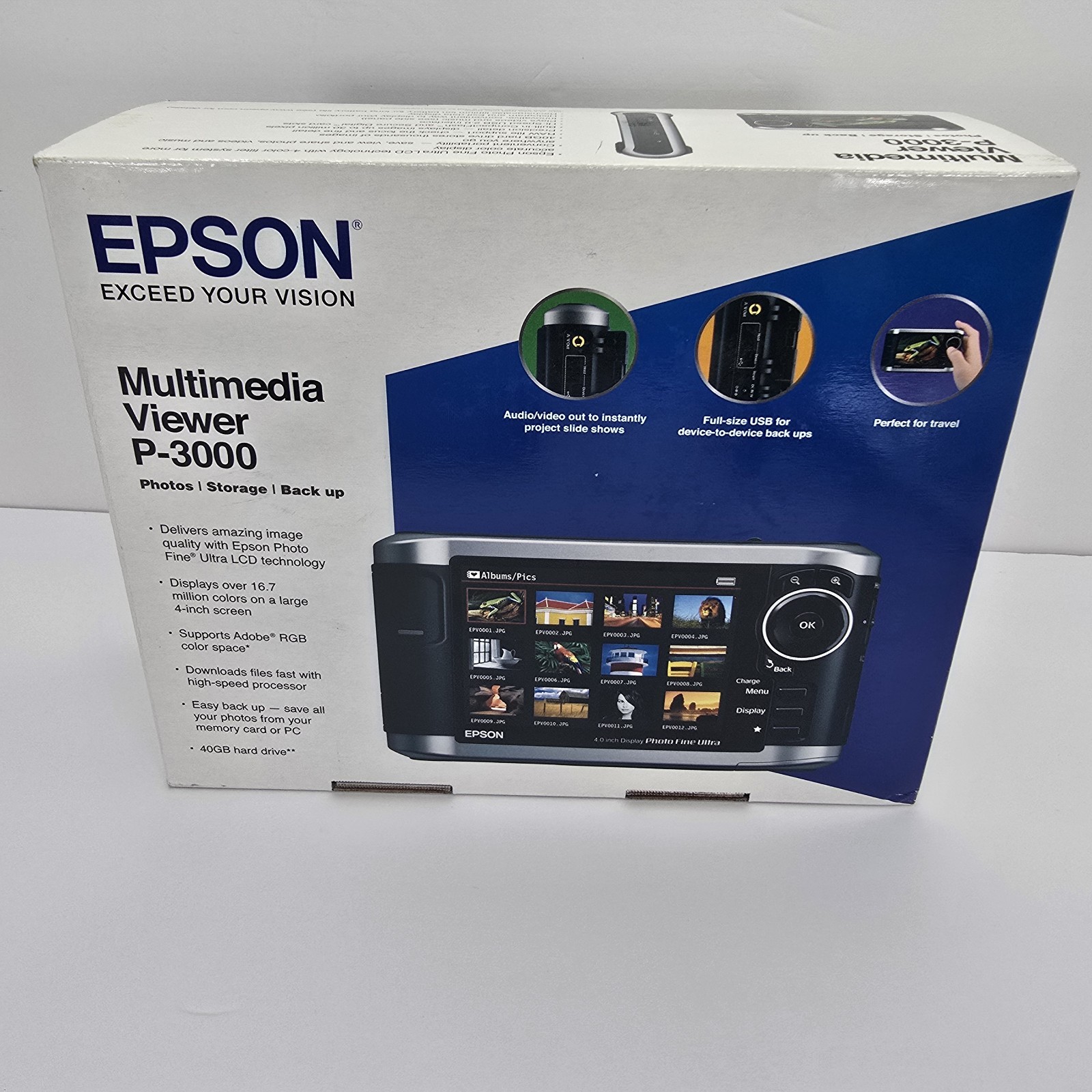 Epson P-3000 Multimedia Storage 4" Display Viewer w/ Charger & Case Tested Works