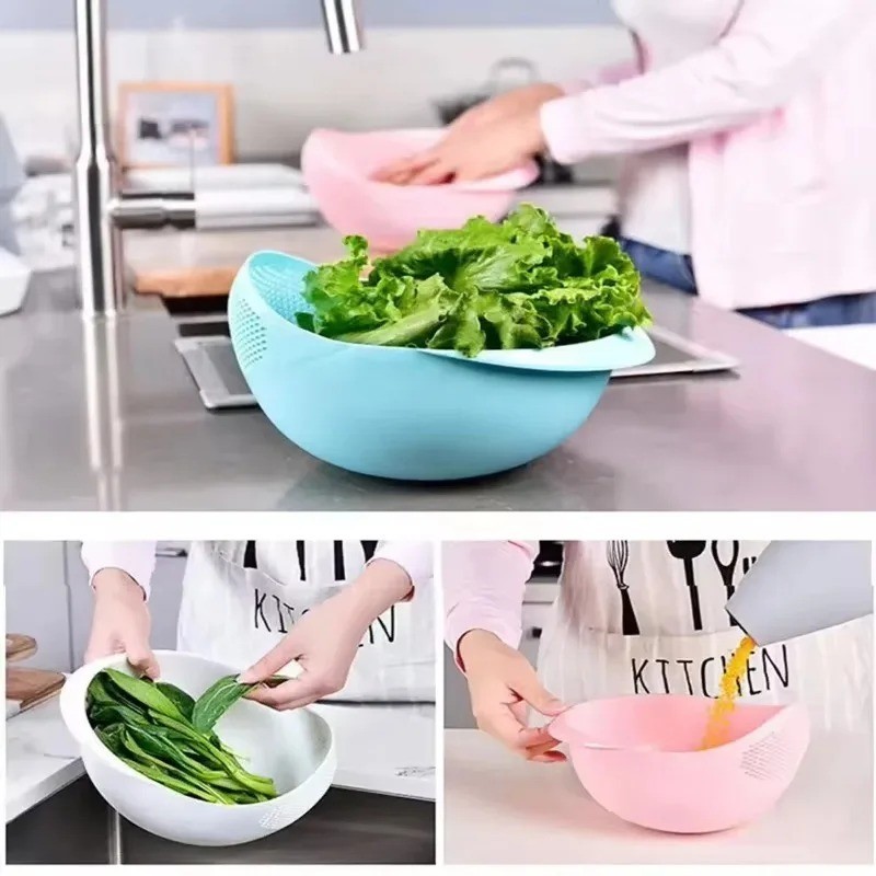 Multi Use Rice Washing Vegetable Fruit Strainer White Bowl Rice Washer