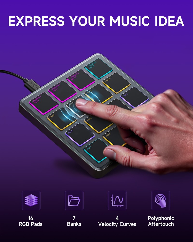 Donner STARRYPAD MINI MIDI Controller Pad Beat Maker Drum Machine with 40 Course