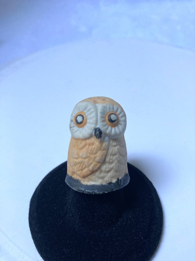 Thimble Porcelain Brown Owl 1 1/8"