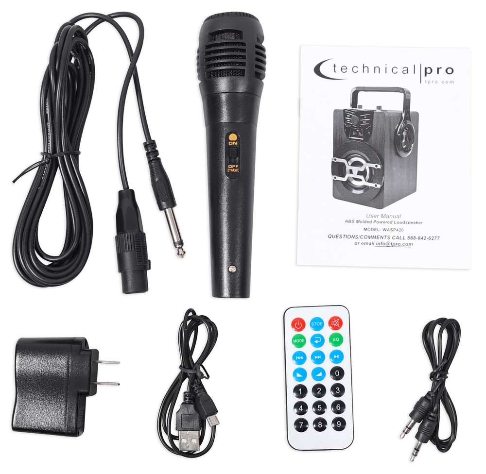 Technical Pro WASP420 Bluetooth Karaoke Machine System w/LED's+Mic+Tablet Stand