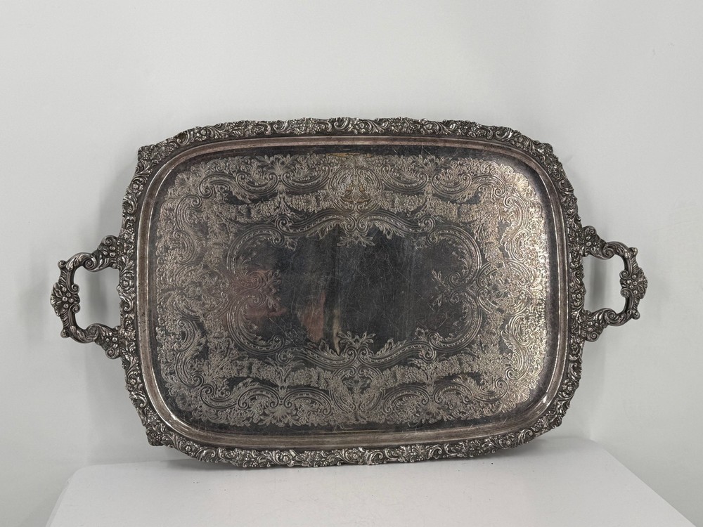 Vintage 27" Silver Plated International Silver Company Ornate Serving Tray-10 lb