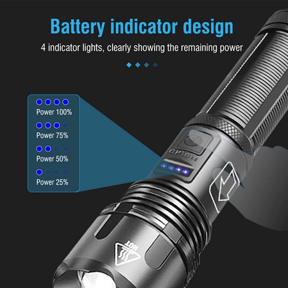 Super Bright LED Flashlight Tactical Rechargeable Work Lights Waterproof