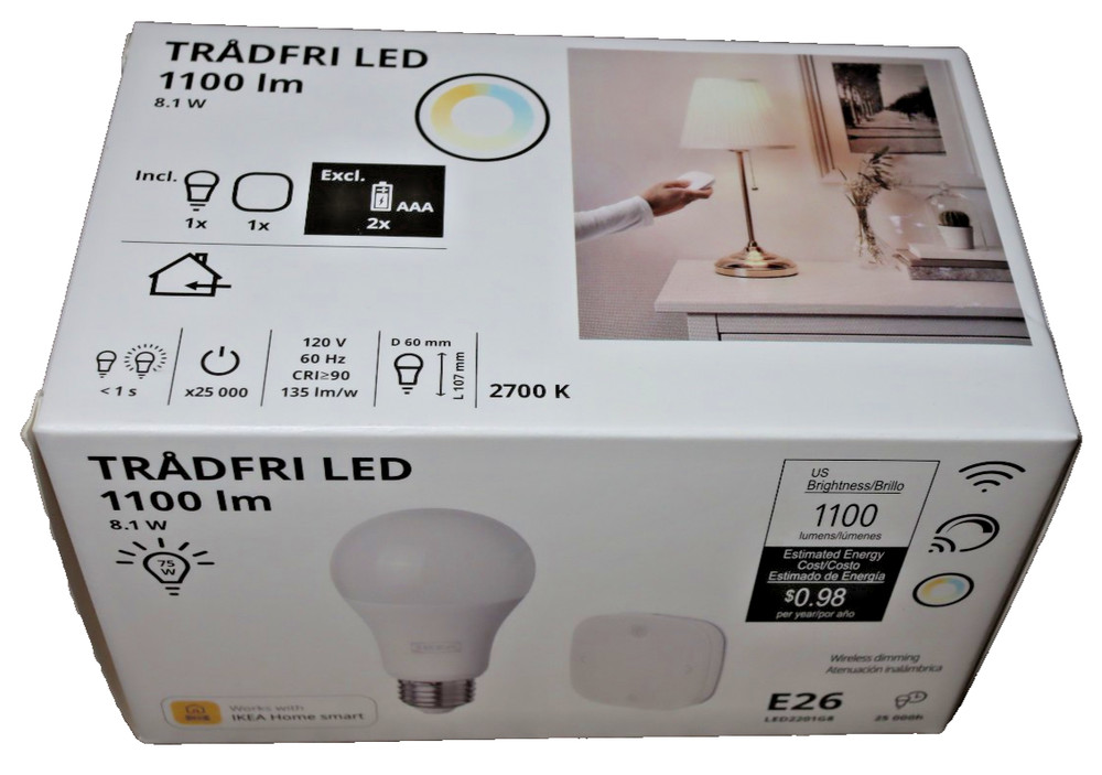 Ikea TRÅDFRI Remote & Bulb Kit, Wireless Dimmable/White Spectrum E26 1100 Lumen