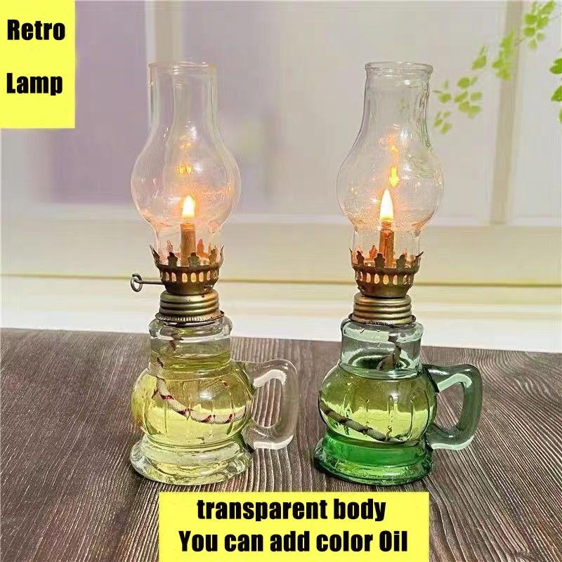 Rustic Oil Lamp Lantern Vintage Glass Kerosene Chamber Oil Lighting Lantern Home