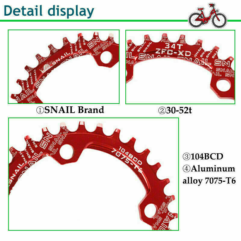 SNAIL 104BCD Narrow Wide 30-52T MTB Bike Single Chainring fit SHIMANO/FSA Crank