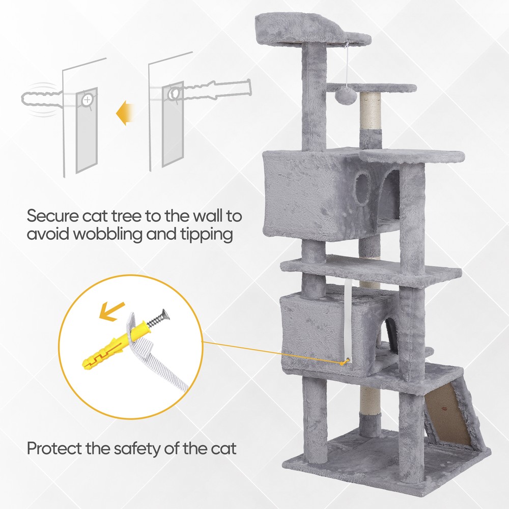 55'' Multi-Level Cat Tree Condo Safety Cat Scratching Post with Danging Ball