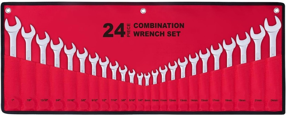 Roadside Emergency Ready: 24-Piece Wrench Set | Chrome Vanadium & Roll-Up Pouch