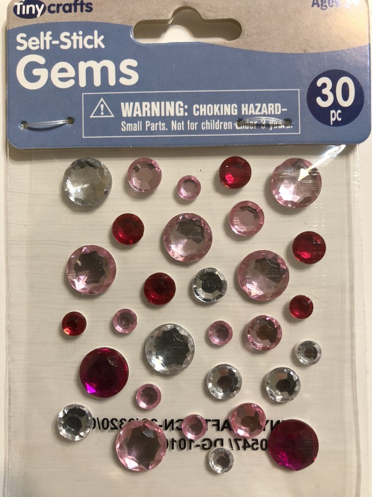 Tiny Craft 30 Self-Stick Gems assorted Sizes  Pinks Clear Embellishments NEW