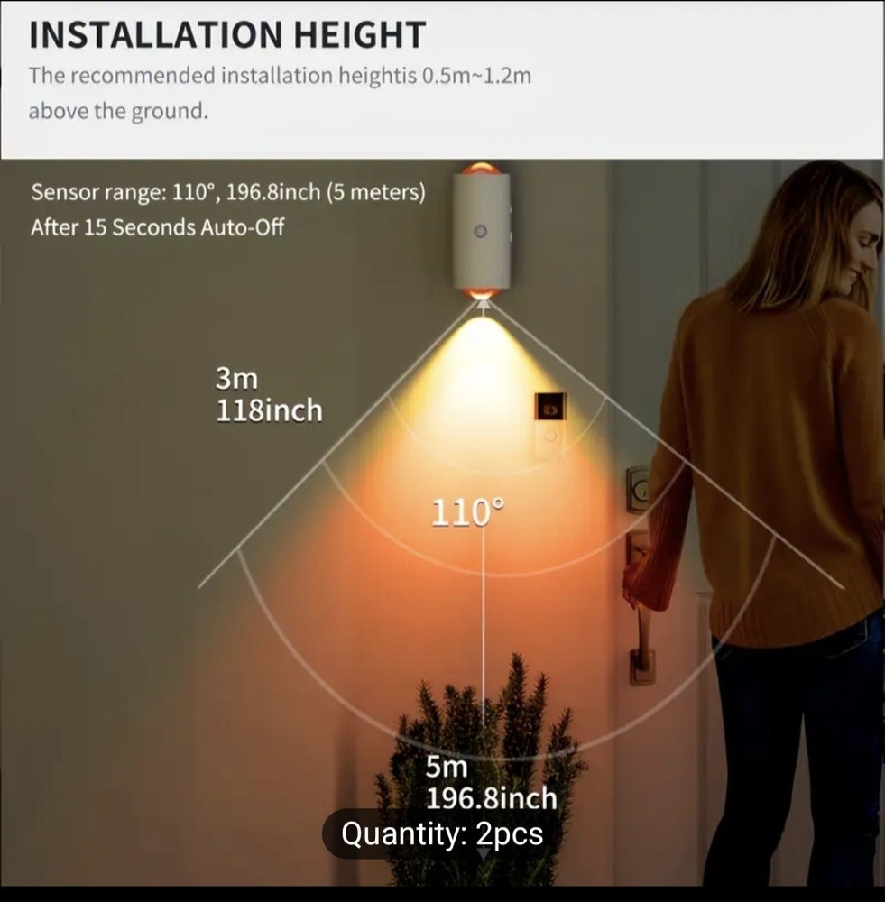 2pcs Rechargeable LED Night Light With Motion Sensor Wall Scone