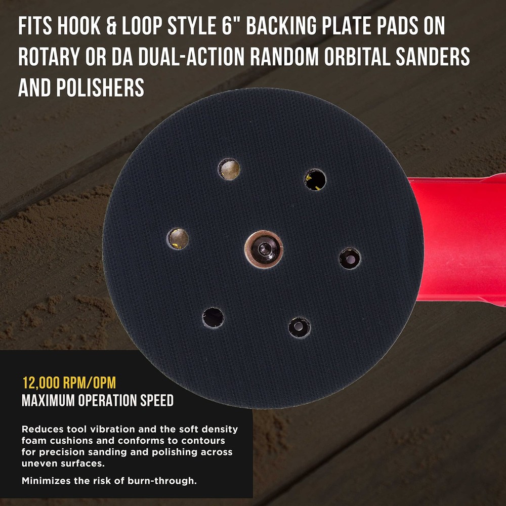 TCP Global 6" x 7/16" 10mm Thick Soft Density Interface Pad for DA Polishers...