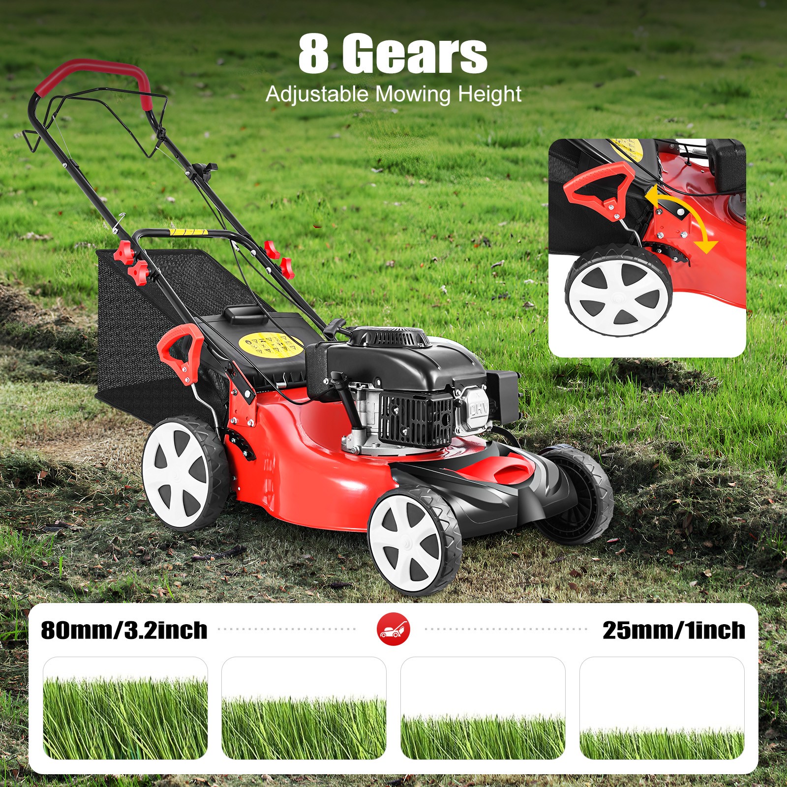 Self-Propelled Gas Powered Lawn Mower with Bagger with 4-Stroke Engine 20” 173cc