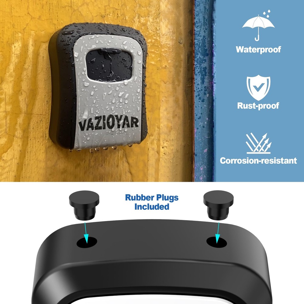 Key Lock Box for Outside, Portable Waterproof Wall Mounted Changeable 4Digit ...