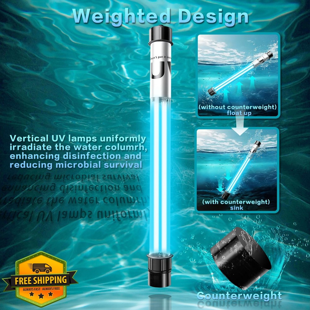 32W Pond UV Light Water Clarifier Algae Control 200-2000 Gallon