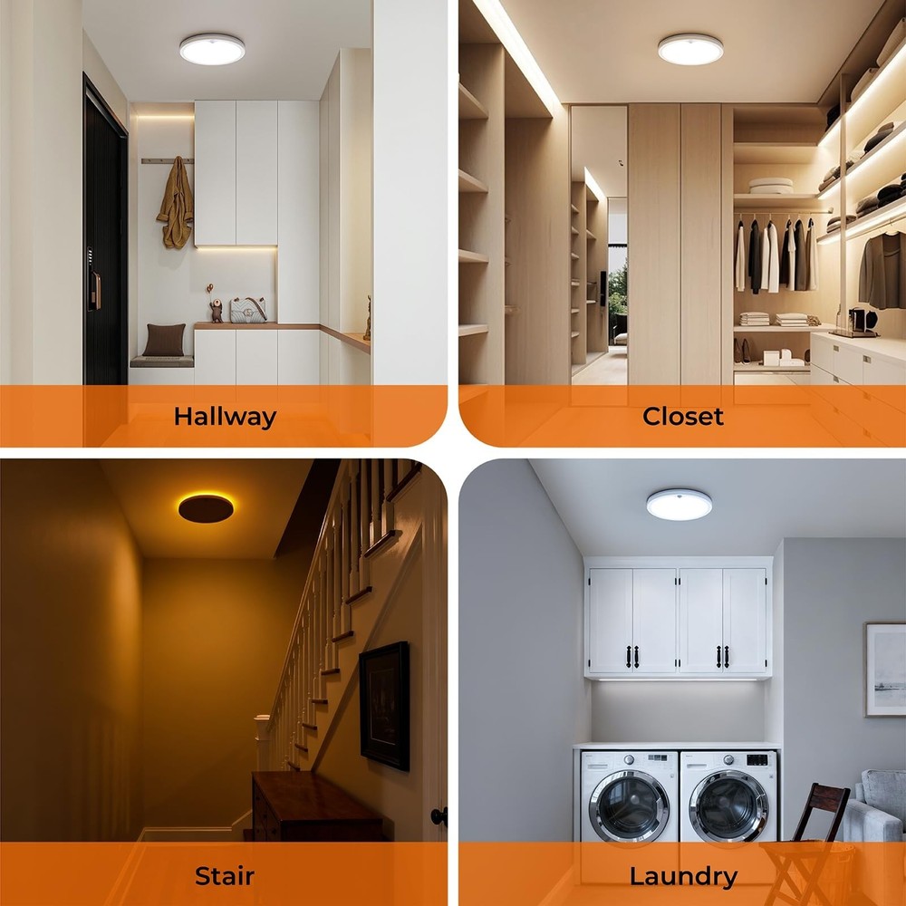 2Pack Motion Sensor Ceiling Light with Remote, Night Light 2000K, 8.7 Inch Wi...
