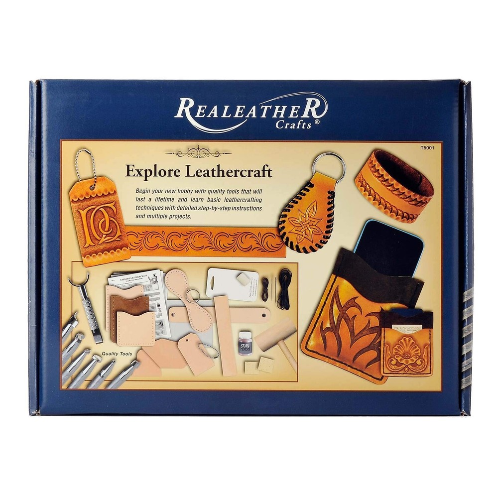Realeather Basic Leather Craft Starter Kit - Basic Tools and Leather to Make ...