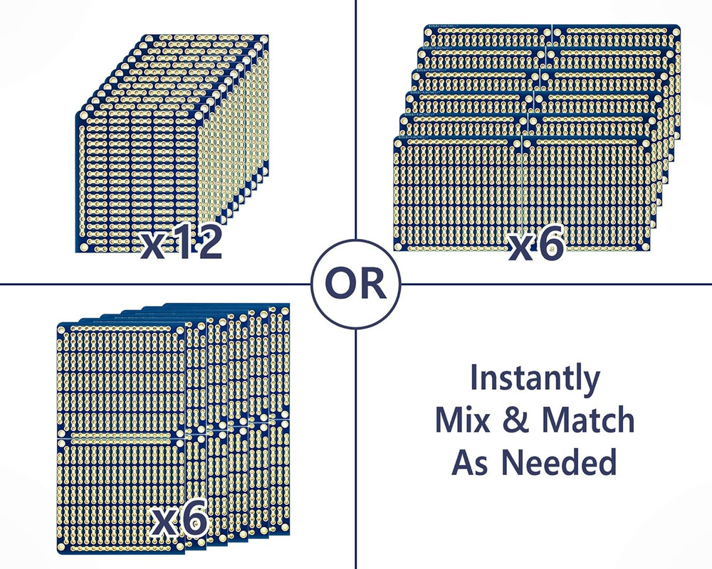 Snappable PCB, Strip Board with Power Rails for Electronics Projects Compatible