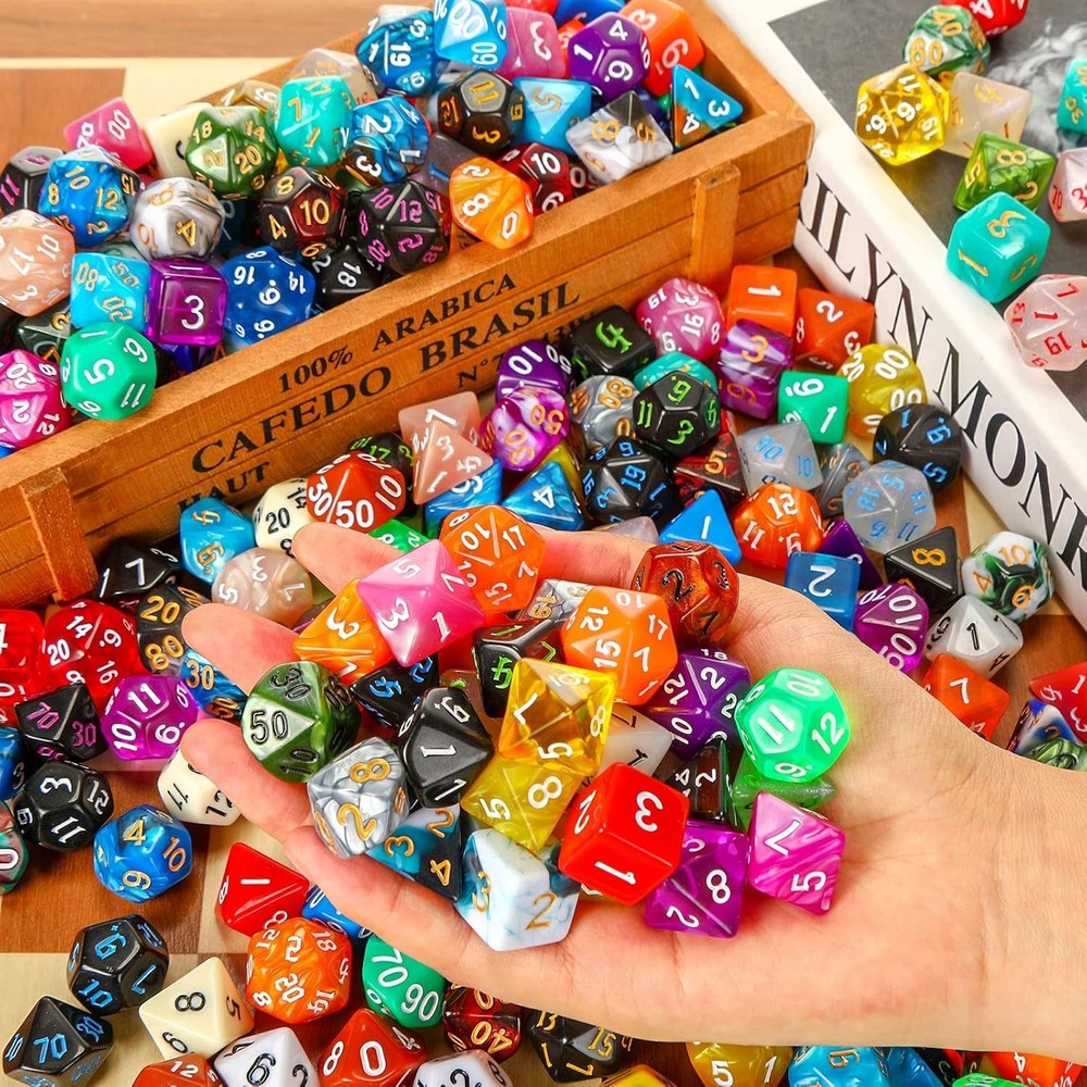 Bulk 700-Piece DND Polyhedral Dice Sets - Includes 10 Drawstring Bags!=