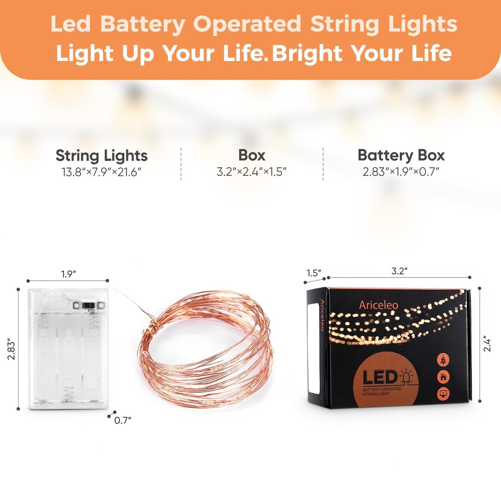 1 Pack 16.4ft Battery Operated String Lights with Timer, Warm White with Sync...