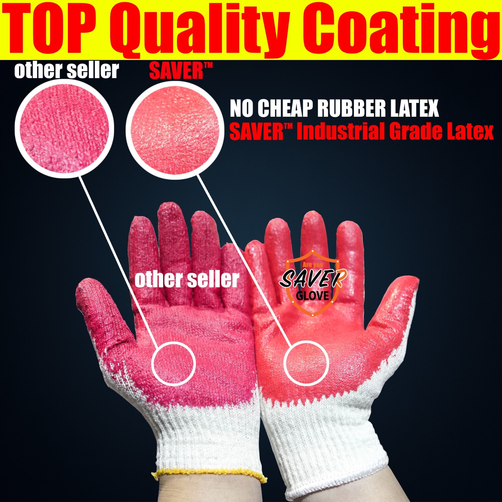 300 pairs of SAVER Red Work Gloves HEAVY DUTY Palm coated Multi Purpose Gloves