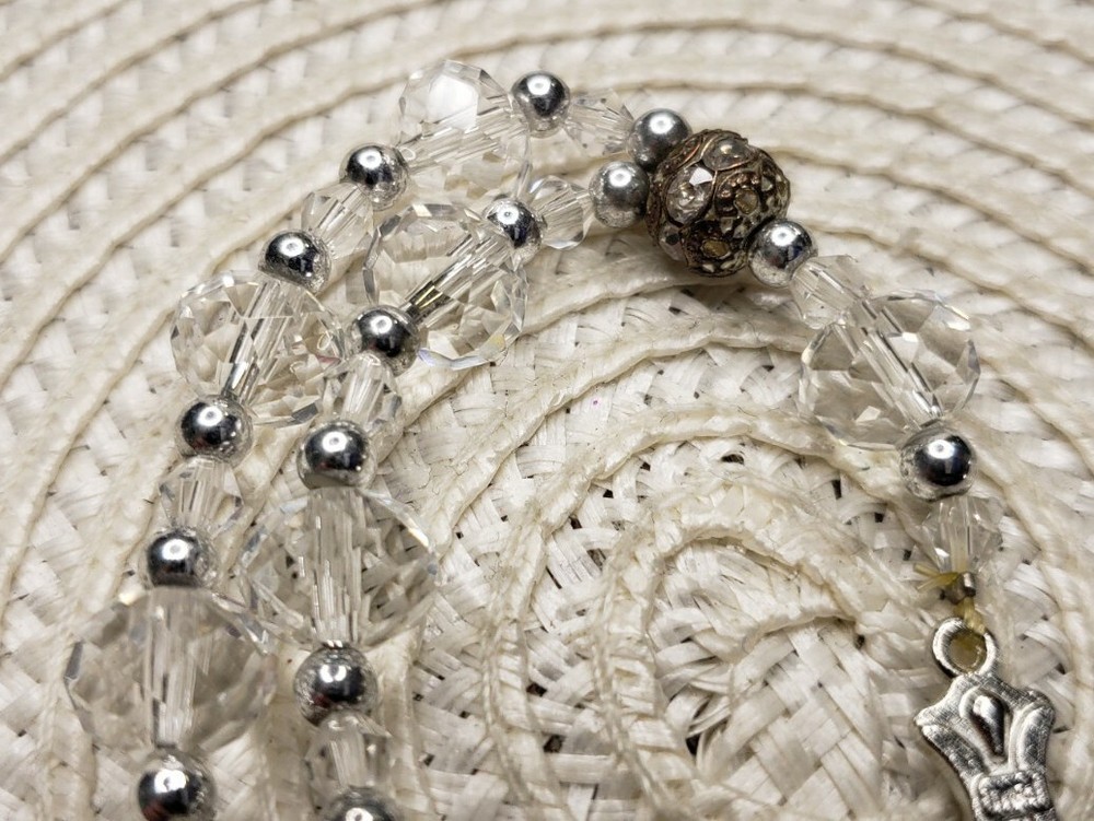 Vintage Rosary Chaplet Clear Beads Christian H80