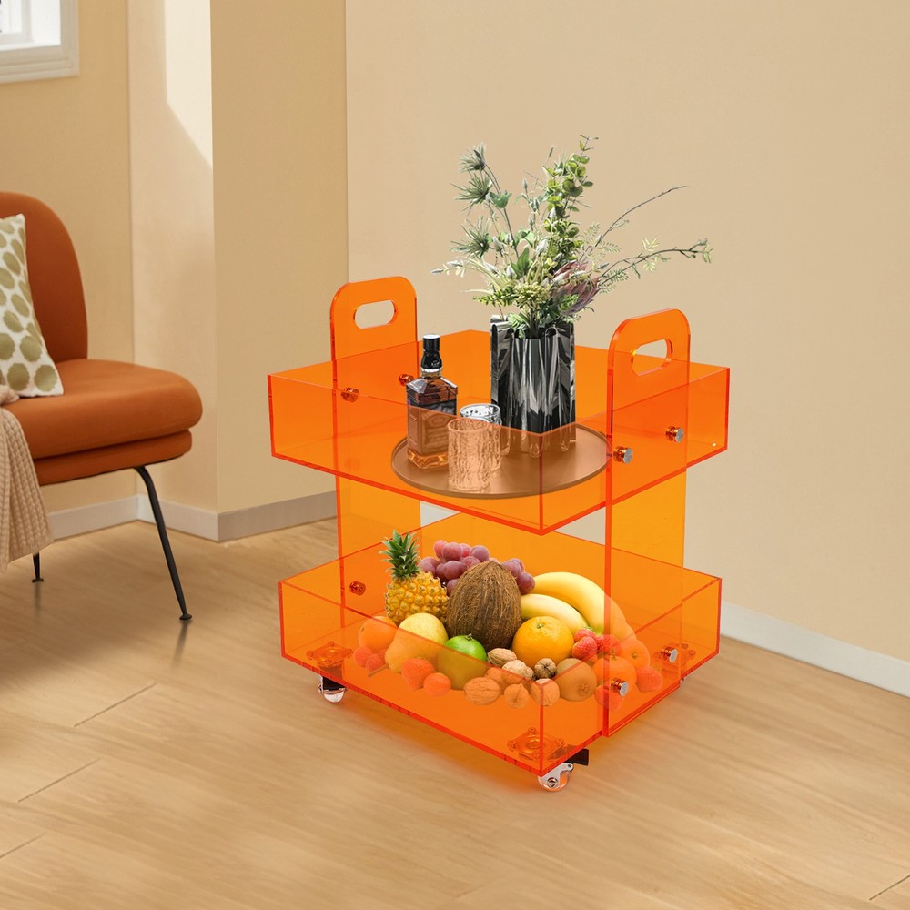 Orange Acrylic Side Table, Storage Rack with Wheels, Acrylic Bedside Table