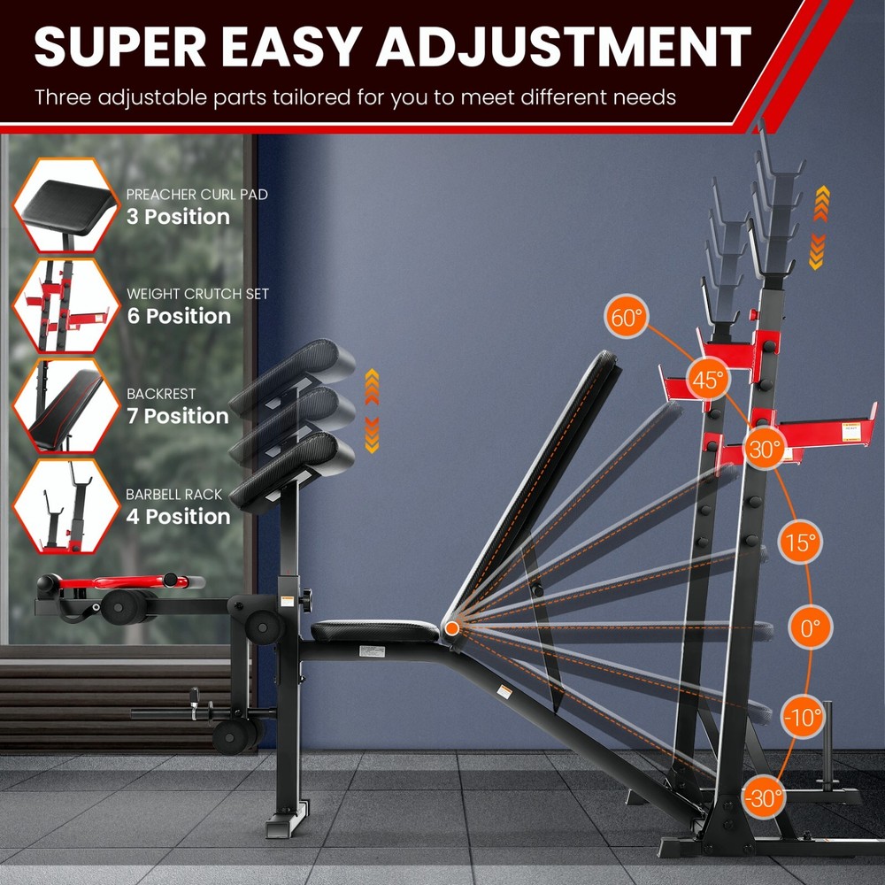 900LBS Weight Bench with Squat Rack Adjustable Workout Bench for Home Exercise⭐⭐