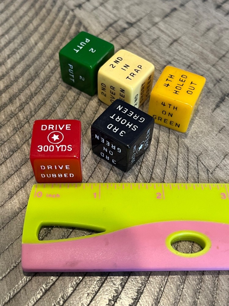 Old bakelite Galloping Golf oversized dice cube set cherry apple + 120123@