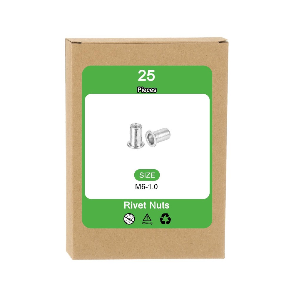 25Pcs Rivet Nuts Flat Head, M6 Aluminum Alloy Thread