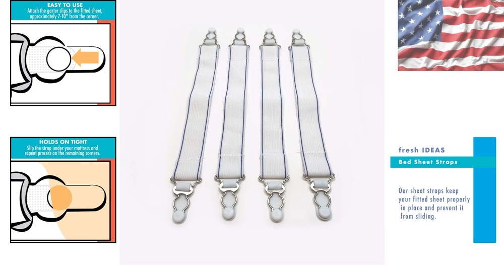 Ultimate Sheet Security - Fresh Ideas Bed Sheet Straps, 4-Pack for All Sizes