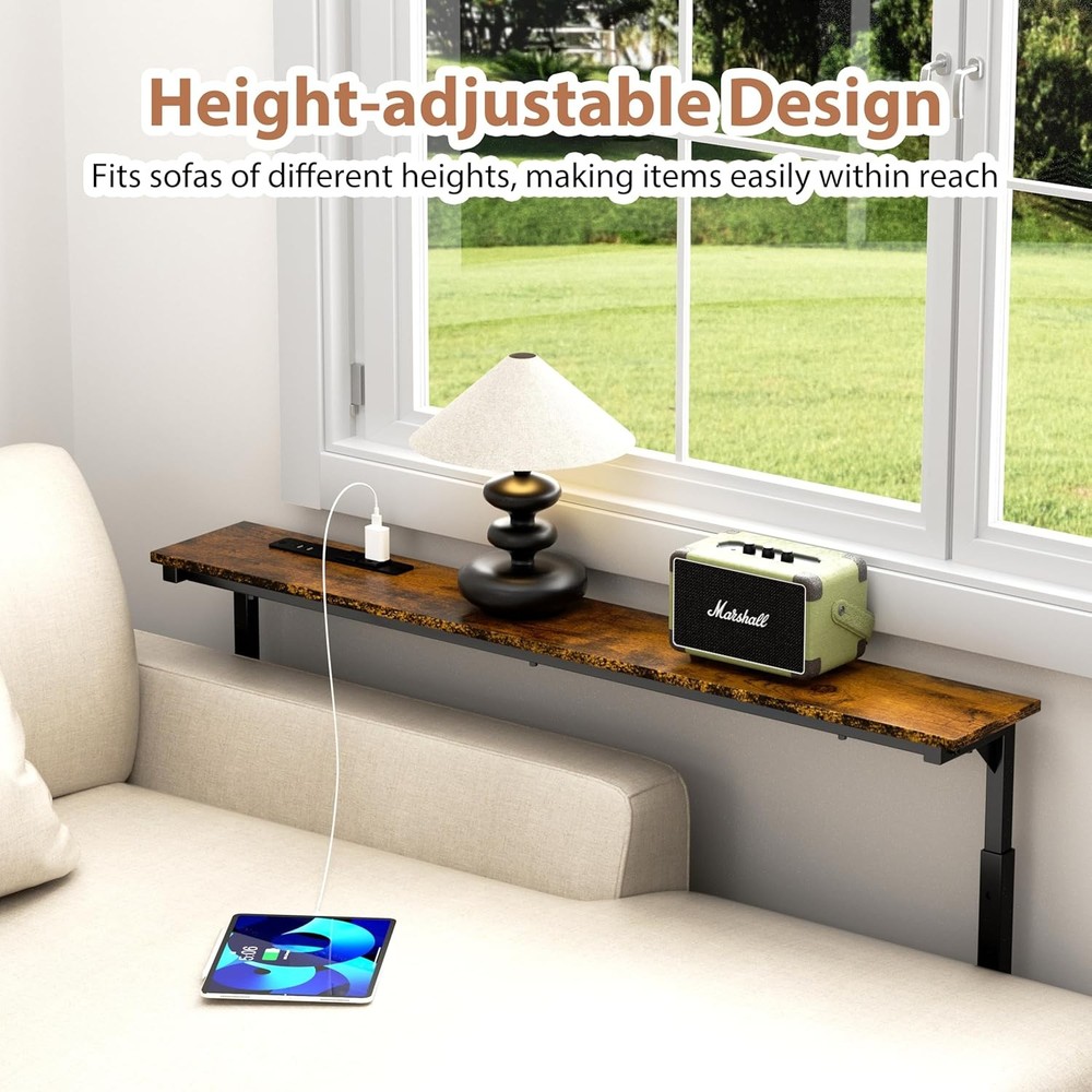 45" Adjustable Height Narrow Console Table W/ Power Outlets Long Sofa Table Home