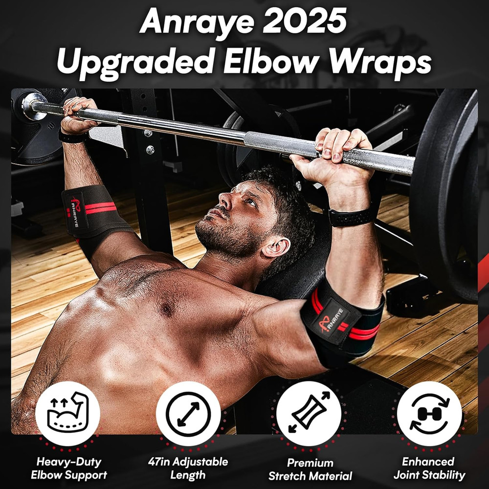 Anraye Elbow Wraps for Weightlifting - 47" Adjustable Compression Straps & Brace