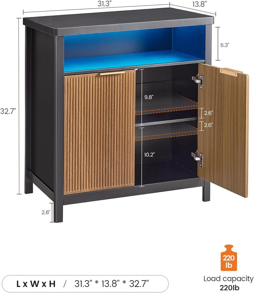 Sideboard Buffet Storage Cabinet,Buffet Table with Storage & Led Lights, Coffee