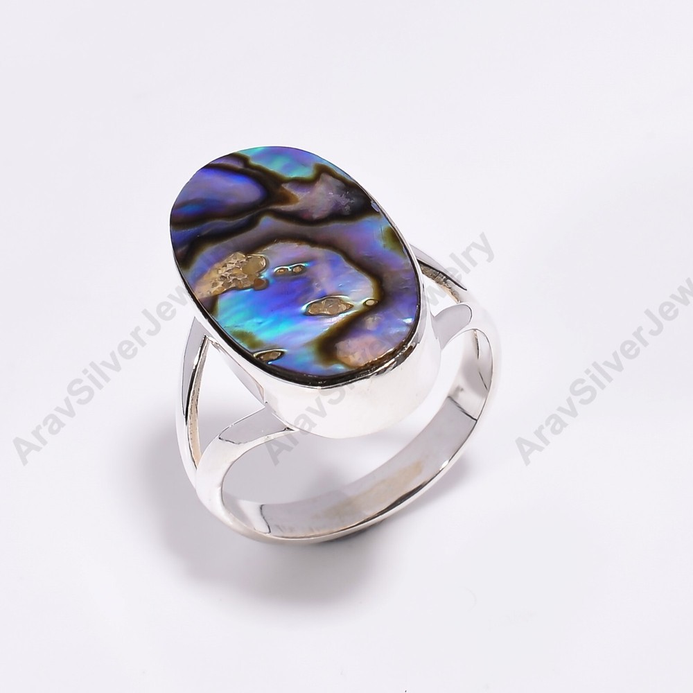925 Sterling Silver Handmade Ring with Abalone Shell Gemstone