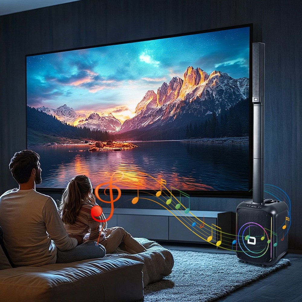 12"Portable Line Array Column PA System Sub Bass Bluetooth Mic Remote LED Lights