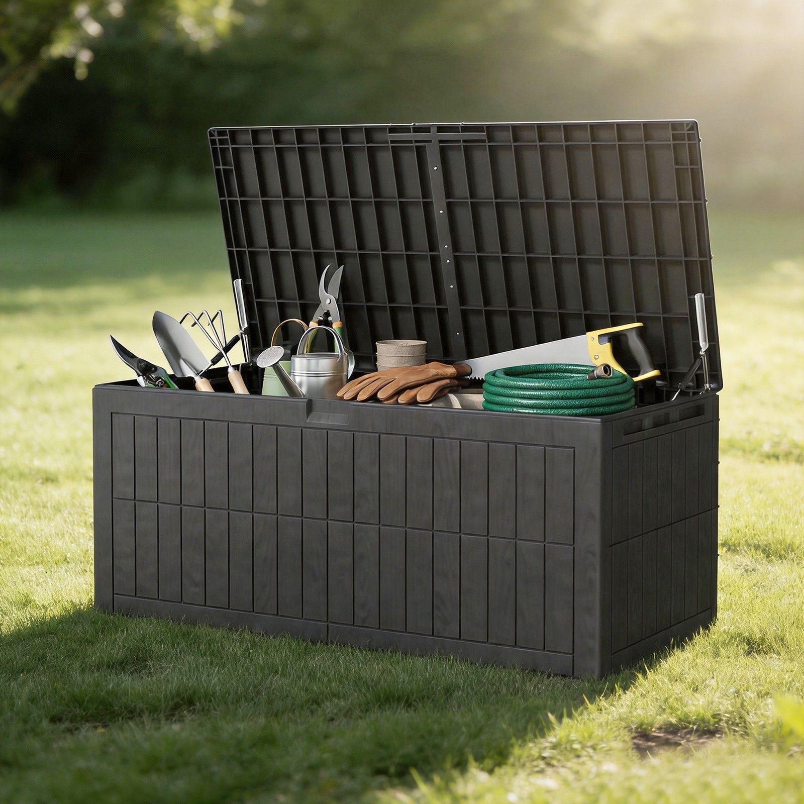 220 Gallon Box Storage Outdoor WaterProof Resin Deck Box Bench for Patio Garden