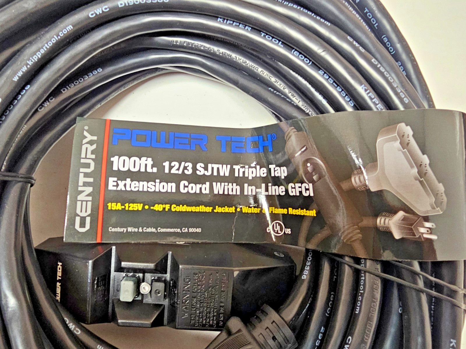 CWC Power Tech 100 ft 12/3 SJTW GFCI Tri Tap Extension Cord Made in USA!!!