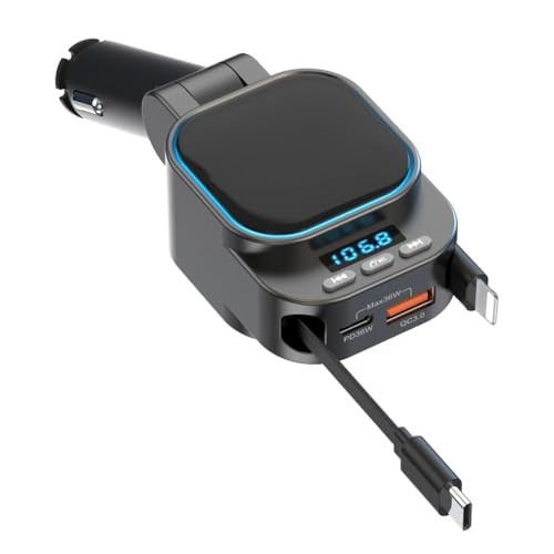 Retractable Car Charger 96W with Bluetooth Car Adapter, 4 in 1 Fast Charging,