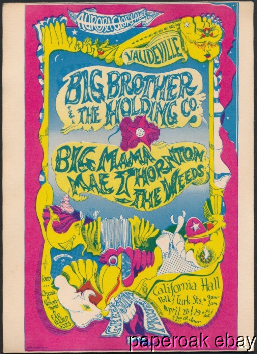 Original 1967 Big Brother & The Holding Company Playing California Hall Card