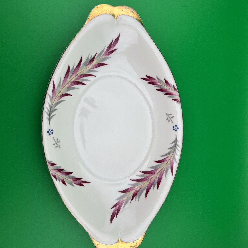 Meito China Dish Red & Gray Leaf, Blue Dots In Stem