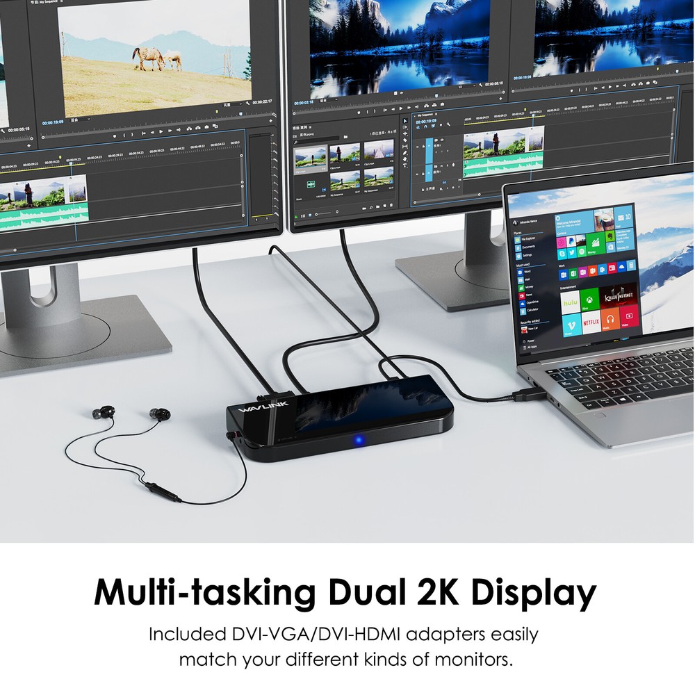 WAVLINK USB 3.0/USB-C Docking Station Dual Display Ethernet DisplayLink Adapter